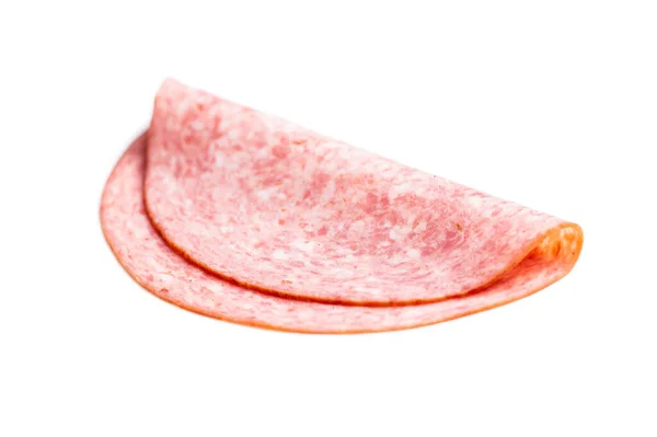 Salame Affumicato Affettato Isolato Sfondo Bianco — Foto Stock