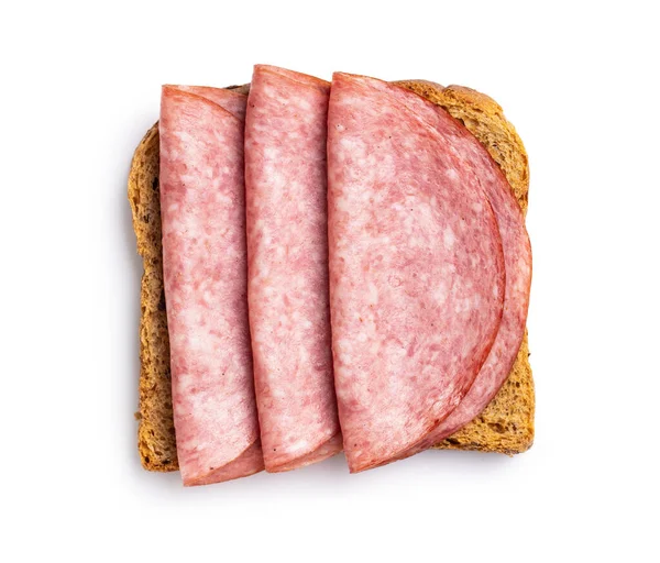 Slice Bread Salami Isolated White Background — Stock Photo, Image