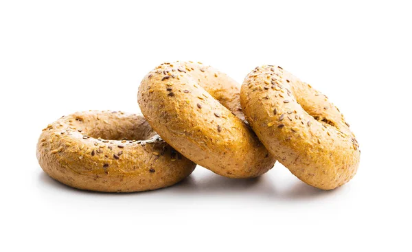 Hela Korn Bakad Bagel Isolerad Vit Bakgrund — Stockfoto