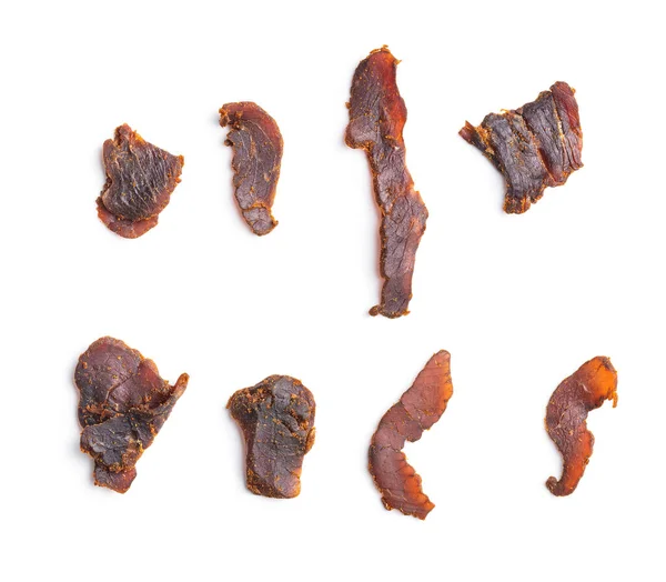 Rindfleisch Ruckartig Scheiben Geschnitten Getrocknetes Rindfleisch Isoliert Auf Weißem Hintergrund — Stockfoto