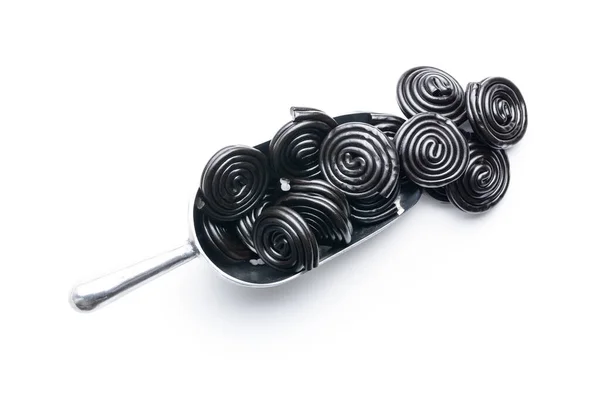 Spiral Liquorice Candy Scoop Isolated White Background — Stock Photo, Image