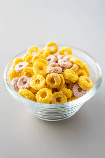 Colorful Cereal Rings Bowl Gray Background — Stock Photo, Image