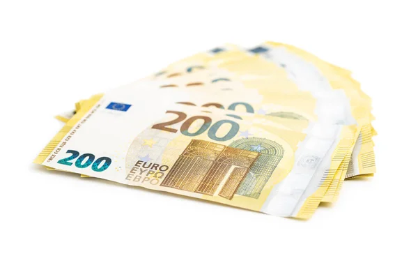 Notas Euro Moeda Europeia Isolada Sobre Fundo Branco — Fotografia de Stock