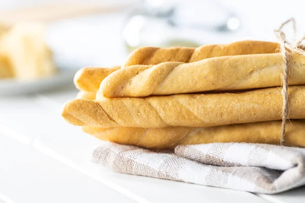 Grissini Sticks Traditional Italian Bread Sticks White Table — Stock Photo, Image