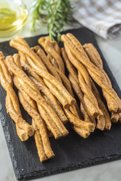 Grissini Sticks Traditional Italian Bread Sticks Cutting Board — Stock Photo, Image