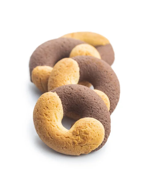 Biscoitos Redondos Doces Cookies Com Sabor Duplo Isolado Fundo Branco — Fotografia de Stock