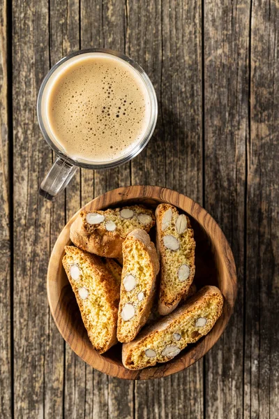 Italienische Cantuccini Kekse Und Kaffeetasse Süße Getrocknete Kekse Mit Mandeln — Stockfoto