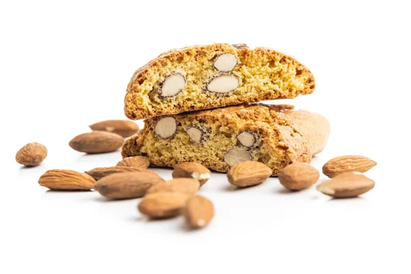 Italian Cantuccini Cookies Sweet Dried Biscuits Almonds Isolated White Background — Stock Photo, Image
