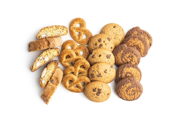 Biscotti Vari Dolci Biscotti Isolati Sfondo Bianco — Foto Stock