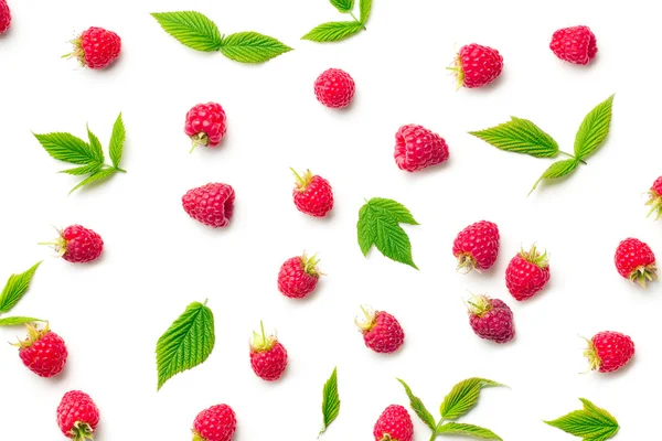 Raspberries and leaves — Stock Photo, Image