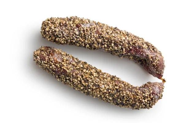 Dried sausage with peppercorn — Stock Photo, Image