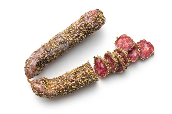 Dried sausage with peppercorn — Stock Photo, Image
