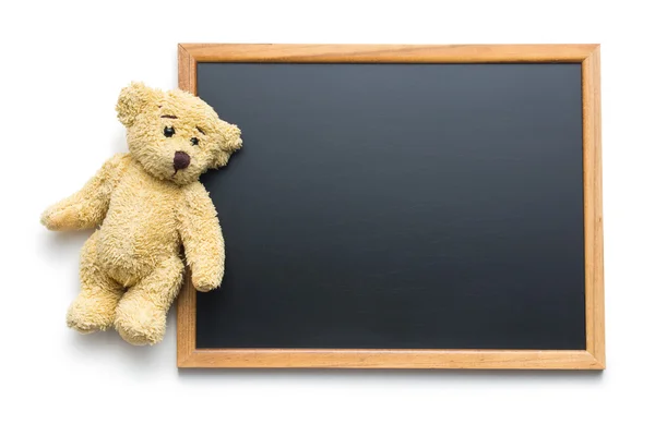 Lege schoolbord en teddy bear — Stockfoto