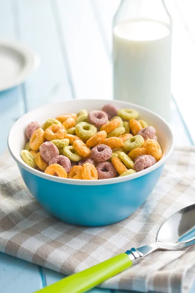 Colorful cereal rings in bowl — Stock Photo, Image