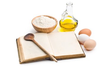 cookbook and ingredients for preparing pasta clipart