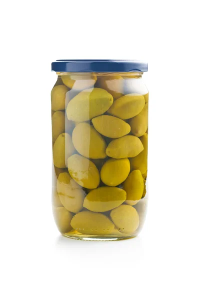 Green olives in jar — Stock Photo, Image