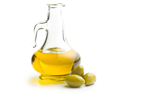 Olive verdi e olio — Foto Stock