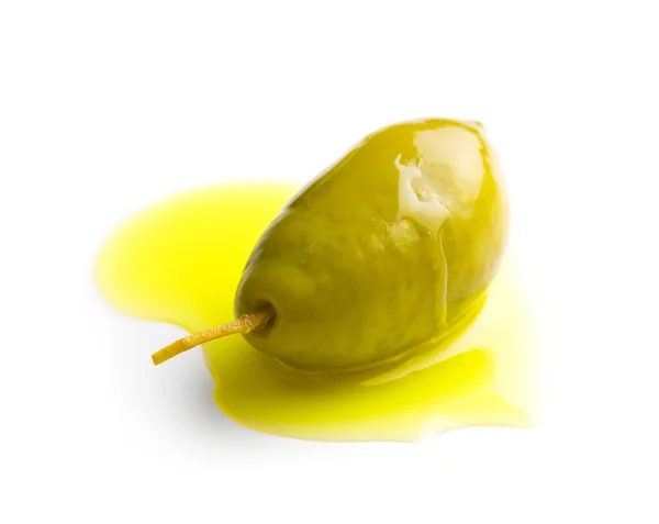 Groene olijf en olijfolie — Stockfoto