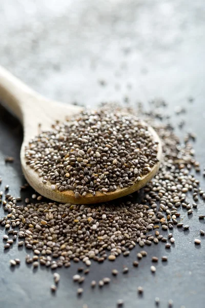 Chia seeds in wooden spoon — Stock Photo, Image