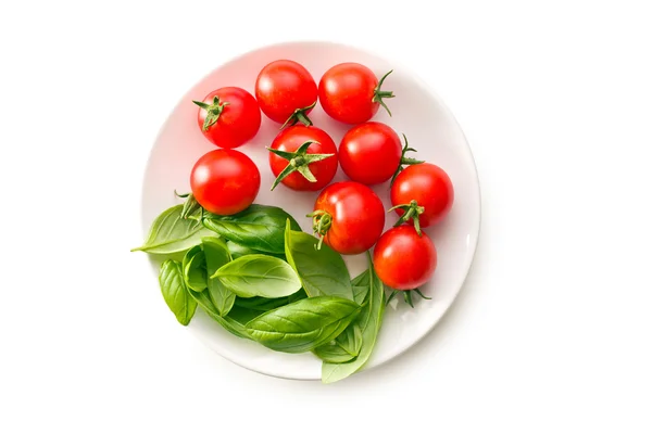 西红柿和罗勒叶 — 图库照片