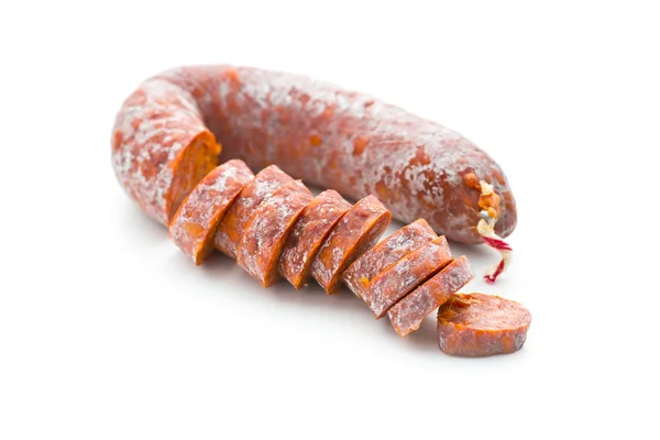 Salsiccia di Chorizo affettata — Foto Stock
