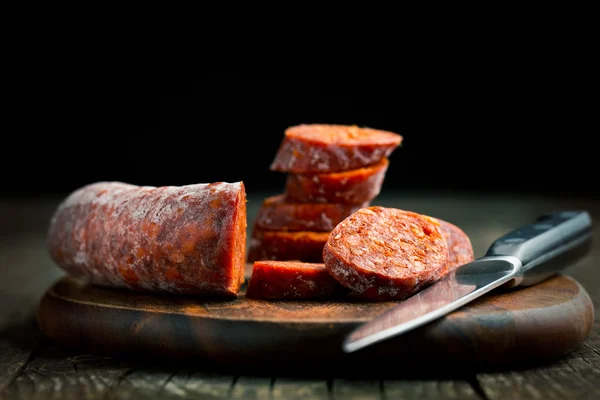 Salsiccia di Chorizo affettata — Foto Stock