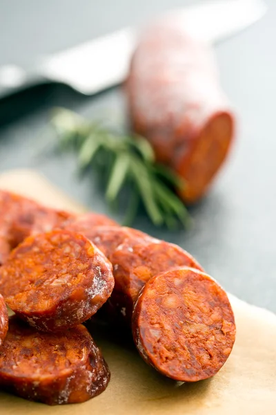 Sliced chorizo sausage — Stock Photo, Image