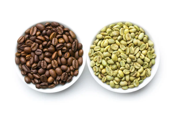 Kavrulmuş ve yeşil kahve çekirdekleri — Stok fotoğraf