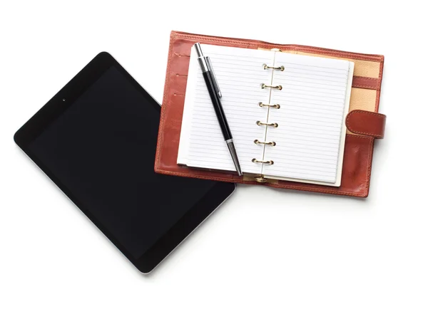 Tablet with pen and notebook — Stock Photo, Image