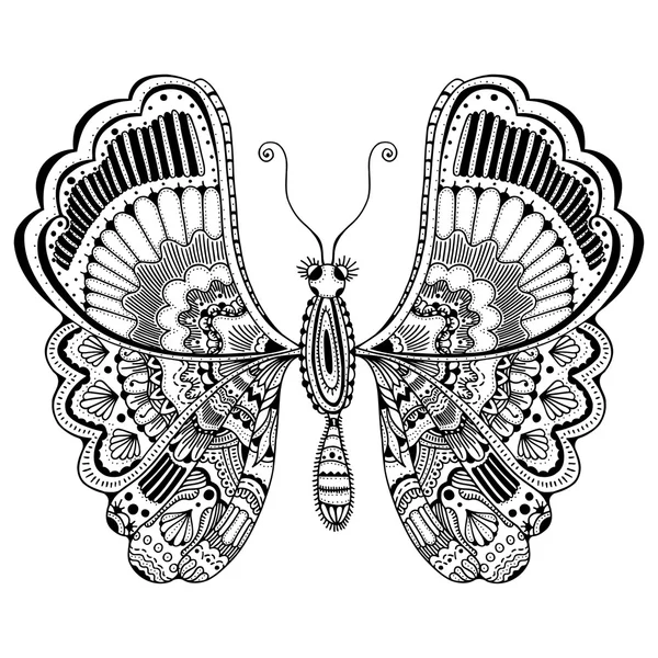 Zentangle stilize kelebek — Stok Vektör