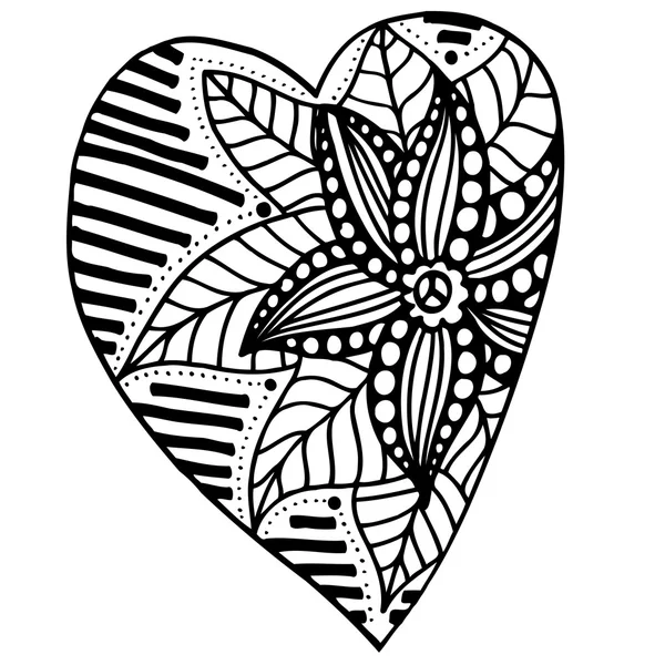 Heart in zentangle style — Stok Vektör