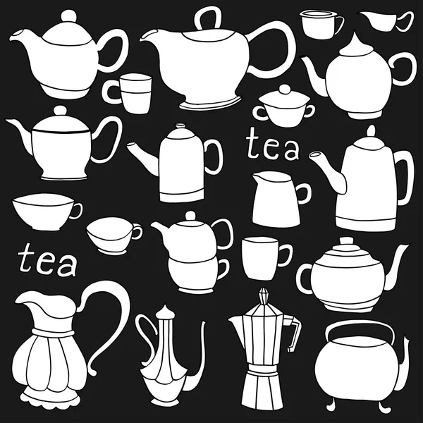 Sketches of tea and coffee objects — Stock Vector