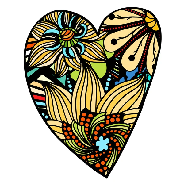 Coeur de fleurs motif zentangle — Image vectorielle