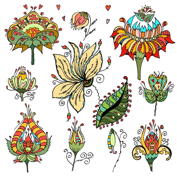 花の花束、レトロな花のセット — ストックベクタ