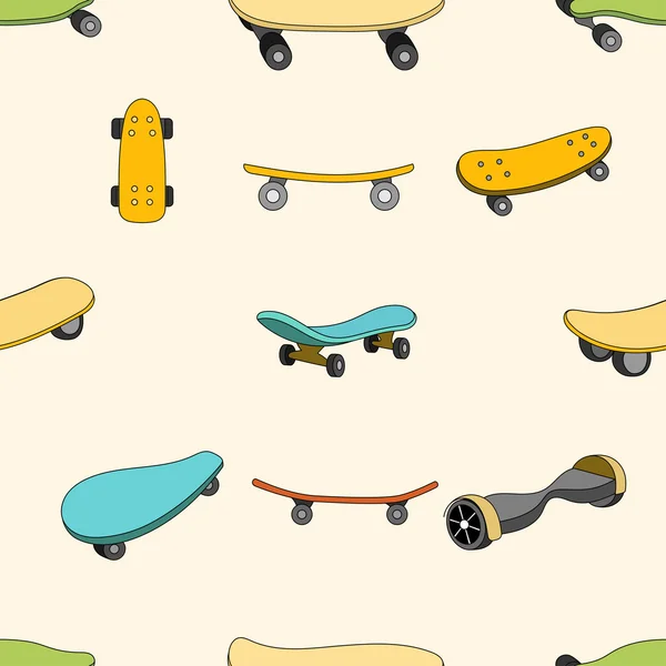 Seamless color pattern with skateboards. — Stock Vector