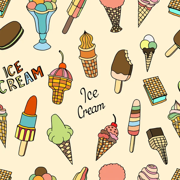 Pattern with different ice cream. — Stock Vector