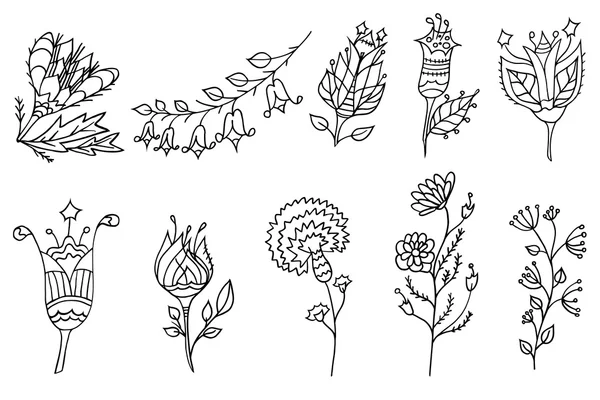 Conjunto vectorial de flores de doodle — Vector de stock