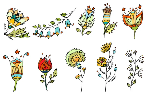 Flores de garabato de color . — Archivo Imágenes Vectoriales