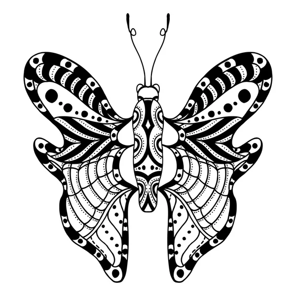Papillon ornemental dessiné à la main — Image vectorielle