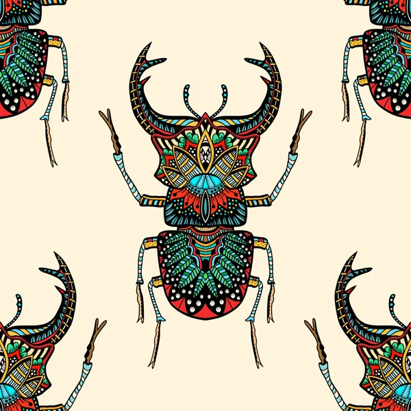 Seamless pattern with beetle — Stock Vector