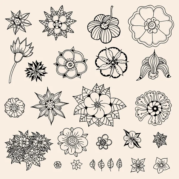 Set van getekende bloemen — Stockvector