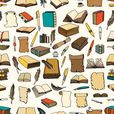 Büyük kitap ayarla ve kalem seamless modeli