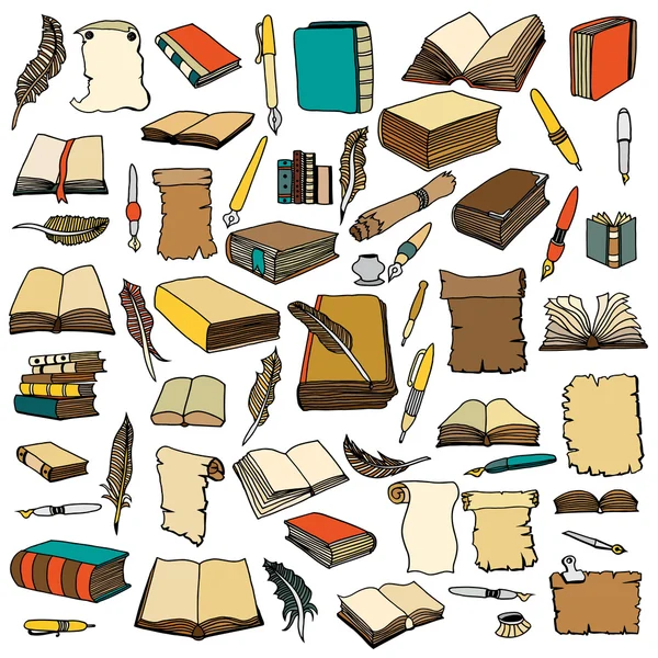 Big Set Books and pen — Stock Vector