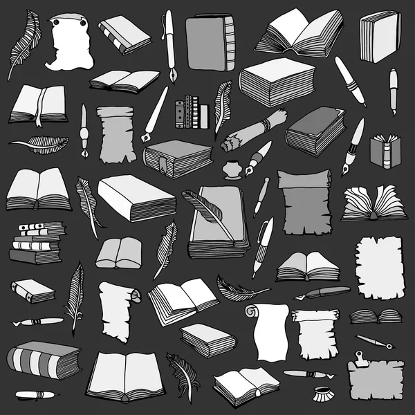 Grote Set boeken en pen — Stockvector