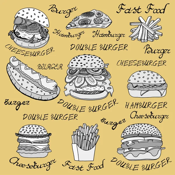 Illustrazioni abbozzate di fast food . — Vettoriale Stock