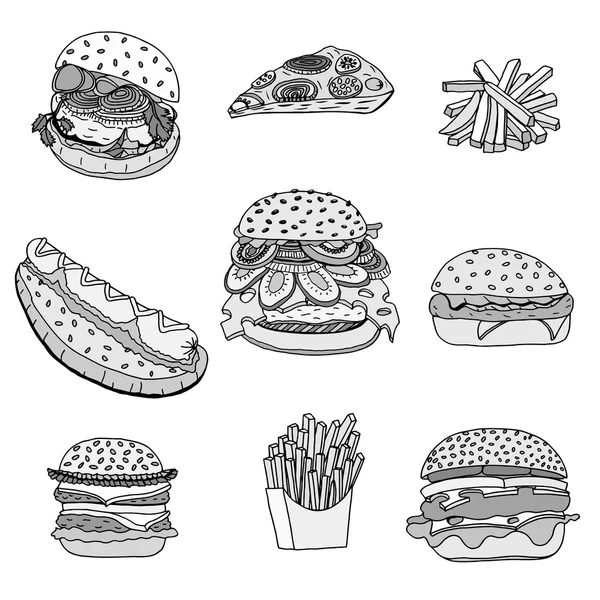 Ilustrações sketchy fast food . — Vetor de Stock