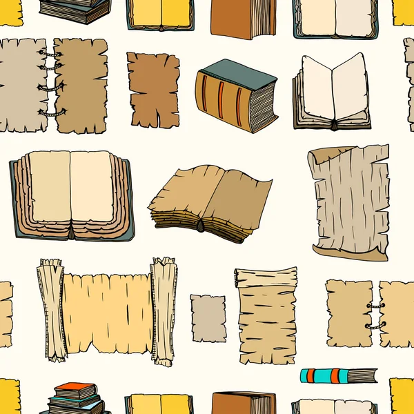 Seamless pattern of Big Set Books manuscripts — Stock Vector