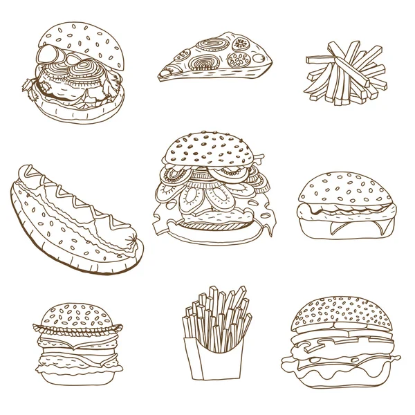 Ilustrações sketchy fast food . —  Vetores de Stock