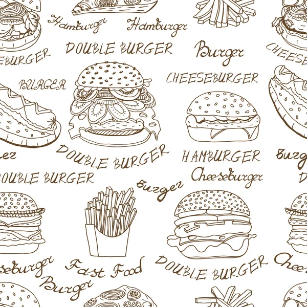 Achtergrond van schetsmatig fastfood illustraties. — Stockvector