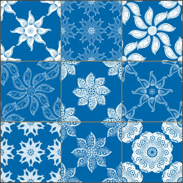 Набор классической голубой керамической плитки — стоковый вектор